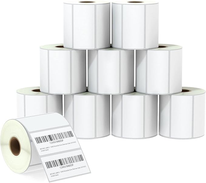 BETCKEY - 3" x 1.5" (76 mm x 38 mm) Barcode Shipping & Address Labels Compatible with Zebra & Rollo Label Printer,Premium Adhesive & Perforated [10 Rolls, 9500 Labels]
