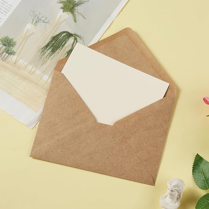 50 Pack A6 Envelopes for 4 x 6 Greeting Cards, Birthday Party, Photos, Baby Shower and Wedding Invitation Cards, 6 1/2 x 4 3/4 Inches (Brown)