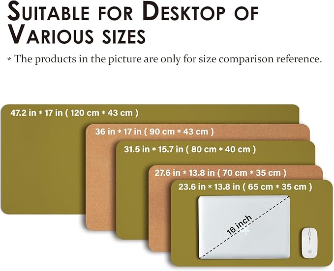 Cork Desk Mat - Dual-Sided Desk Pad for Office and Home - Desk Organization and Accessories - Ideal for Large Mouse Pad and Desk Mats on Top of Desks(Olive Green,36"x 17")
