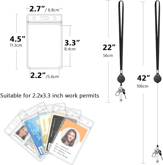 6 Pack Retractable Badge Lanyards and ID Badge Holder, Strap Lanyard with Swivel Metal Clasp for Badge Holders, Keychains, Offices, Staff, Students, Employees, Black