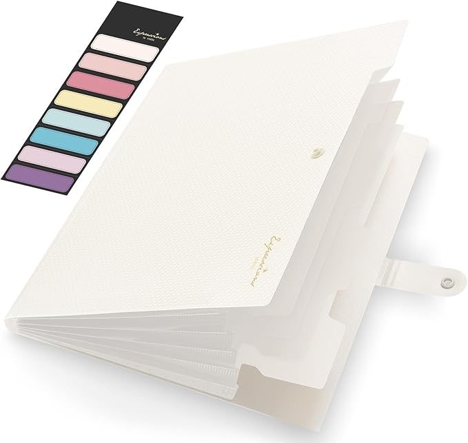 Sooez Expanding File Folder, Letter Size Accordion File Organizer, 5 Pocket Folders for Documents, Portable Filling Products for School Office Supplies, Off White