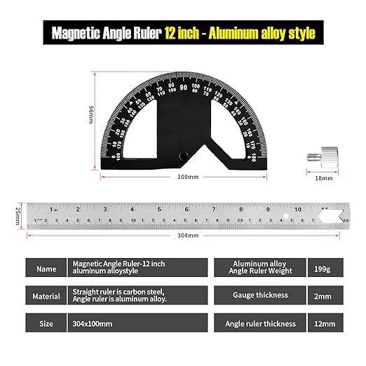 Protractors Angle Ruler Angle Finder Ruler Machinist Protractor Angle Measuring Tool 12-Inch Woodworking Ruler for Woodworking/Carpenter/Construction/Measurement/Hobbyists