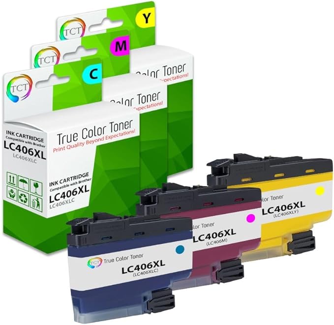 TCT LC406XL Color Ink Cartridge 3 Pack - Compatible Replacement for Brother LC406XLC LC406XLM LC406XLY High Yield Works with Brother MFC-J4335 J4345 J4535 J5855 Printers (Cyan Magenta Yellow)