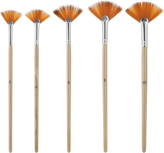5 PCS Fan Brushes Paint Fan Brush for Painting Long Wood Handle Painting Brushes Paint with Nylon Hair Brushes Set Fan Brush for Acrylic Oil Watercolor Gouache Painting Kits
