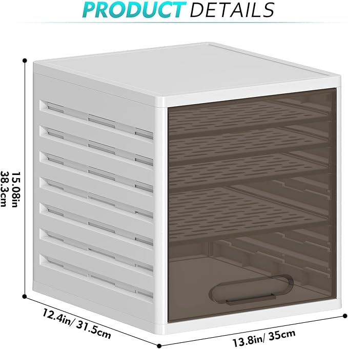5 Tray Paper Organizer with Doors - Desktop File/Letter Organizer, Plastic Paper Sorter with Drawers for Office, Home or School - Dust-Proof Design