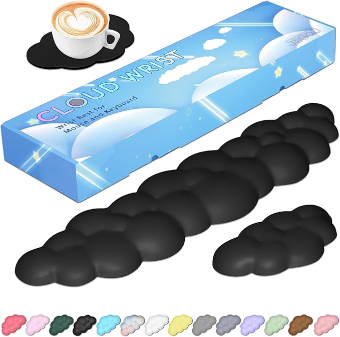 JIKIOU Upgrade Leather Cloud Keyboard Wrist Rest, Cloud Wrist Rest with Non-Slip PU Base, Comfortable Memory Foam Wrist Rest for Computer Laptop Mac Gaming Office and Pain Relief Christmas Wish Gift