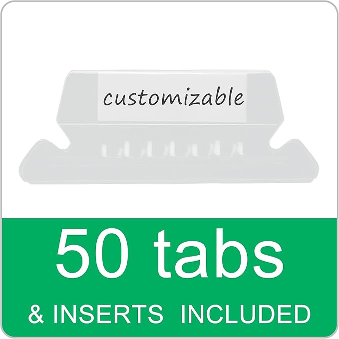 50 Packs Hanging File Folders,Yellow Letter Size File Folder,Designed for Bulky Files,Filing Cabinet,1/5 Adjustable Tabs for Office,School,Home