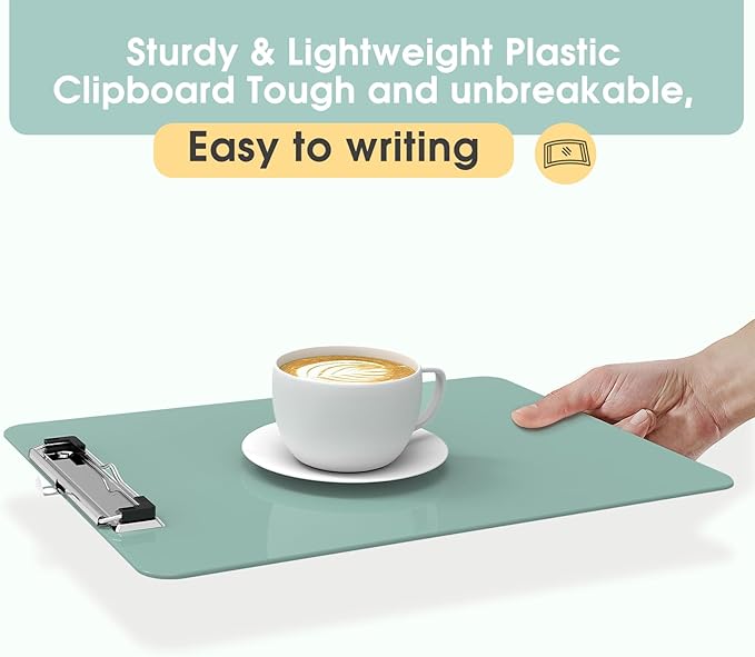 Plastic Clipboards 6 Pack, A4 Deep Green Clip Board 8.5x11 for Classroom, Students, Kid, Woman, Size 9" x 12.5" with Low Profile Clip, Office & School Supply