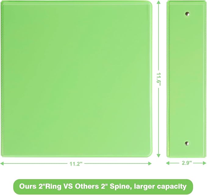 COMIX Standard 3 Ring Binder 2 inch with Clear View Cover, 2" Round Ring View Binder Holds 400 Sheets of US Letter Size Paper, 6 Pack (Light Green)