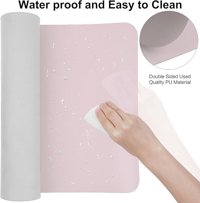 ‎Boutilon Leather Mouse Pad,Extended Desk Pad for Keyboard and Mouse Non-Slip Study Desk Writing Pad Desktop Protector for Home Office Accessories,24"x 14"(S-Light Pink)