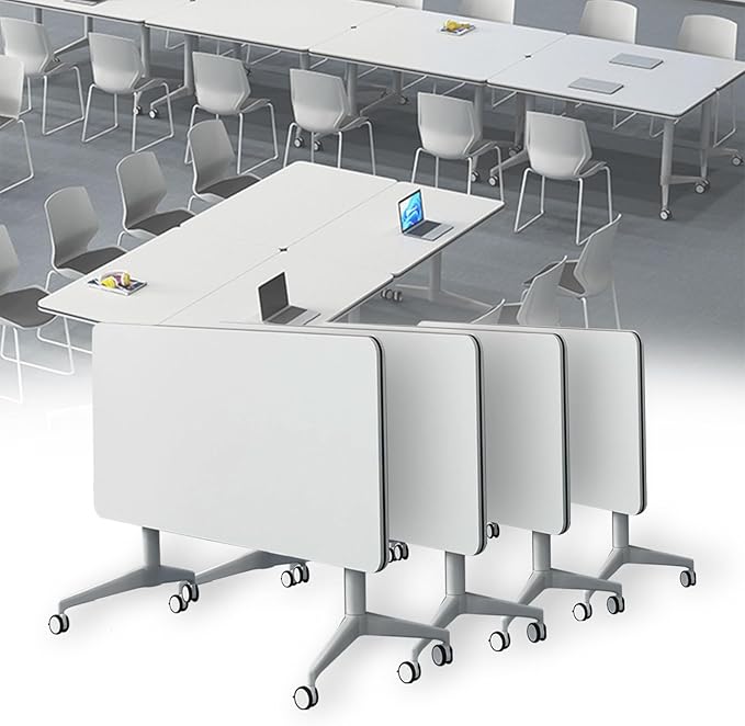 Conference Table Folding Conference Table, Modern Conference Room Table White Meeting Table Flip Top Large Mobile Training Tables, Mobile Training Seminar Tables for Office Classroom (4pack 63in)