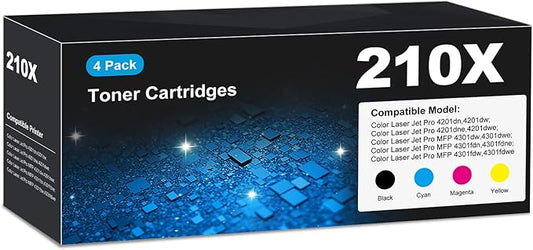 210X Toner Cartridges 4301fdw for HP 210X 210A Toner Cartridges 4 pack, 4301fdw 4201dn 4201dw Toner Cartridge, HP210X HP210A 210 Toner for Color Laser Jet Pro MFP 4301fdw 4201dn 4201dw 4301fdn 4301fdn
