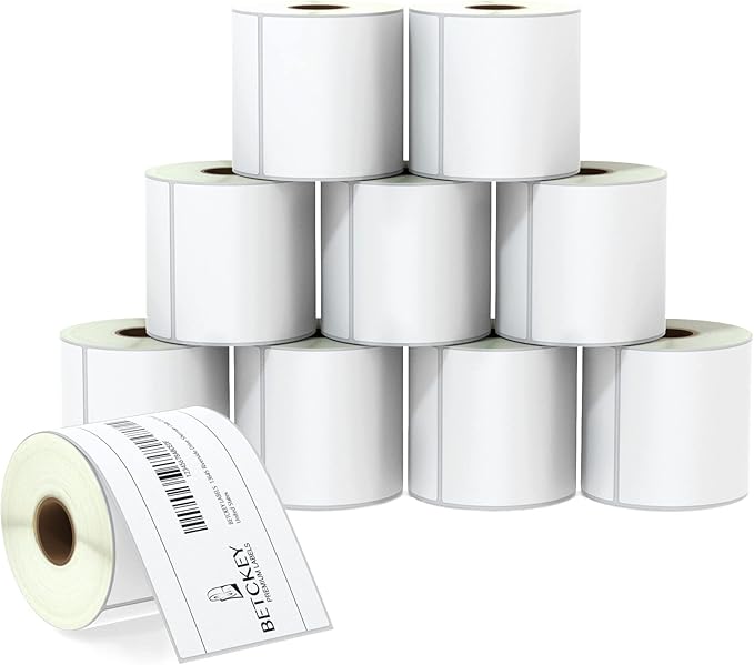 BETCKEY - 3" x 5" (76 mm x 127 mm) Multipurpose & Large Shipping Labels Compatible with Zebra & Rollo Label Printer,Premium Adhesive & Perforated [10 Rolls, 3500 Labels]