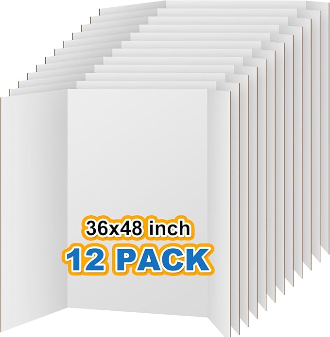 VinTS 12PCS Trifold Poster Board 36" x 48" White Trifold Display Boards,Large&Sturdy Foldable Poster Board for School Projects, Science Fair,Business Presentations,Exhibitions, Event Displays
