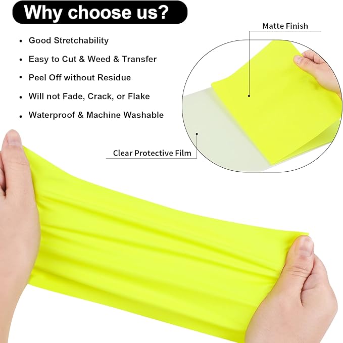 VINYL FROG Heat Transfer Vinyl Roll HTV Vinyl - 12" x12ft Neon Yellow Iron on Vinyl for T-Shirts, Heat Press Vinyl for DIY Craft Designs (Neon Yellow)