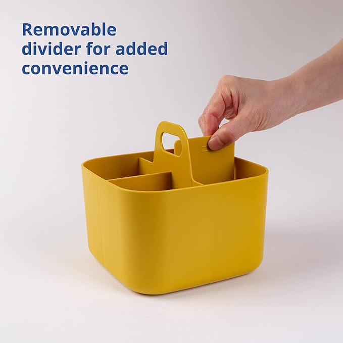 BLUE GINKGO Stackable Organizer Caddy – Korean-Made Portable Tote for Bathroom, Office, Crafts, or School Supplies (Square, Yellow)