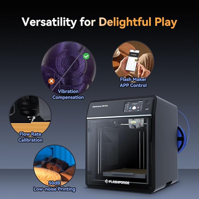 FLASHFORGE Adventurer 5M Pro 3D Printer, One-Click Auto-Printing Max 600mm/s High-Speed with 0.4/0.6mm Nozzle Bundle, CoreXY Structure & Silent Printing, Remote APP Control & Camera Surveillance