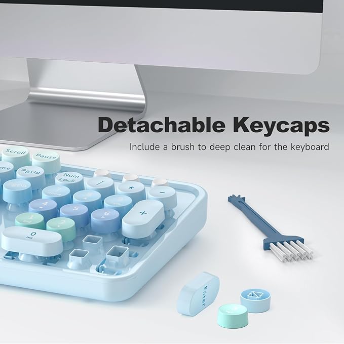 Large Print Wired USB Keyboard, 104 Keys Full Size Typewriter Keyboards, Plug and Play Office Computer Keyboard with Number Pad for Windows, PC, Laptop, Desktop (Blue Colorful)