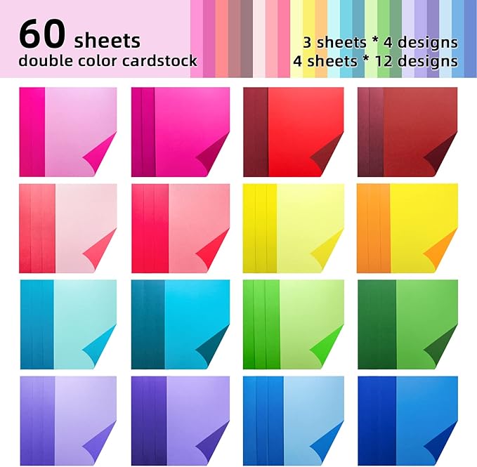 60 sheets Color Cardstock, 28 Assorted Colors 250 gsm A4 Size, Double Sided Printing Cardstock Paper, Premium Thick Card Stock for Card Making, Craft, Scrapbooking, Party Decors, Kids School Supplies