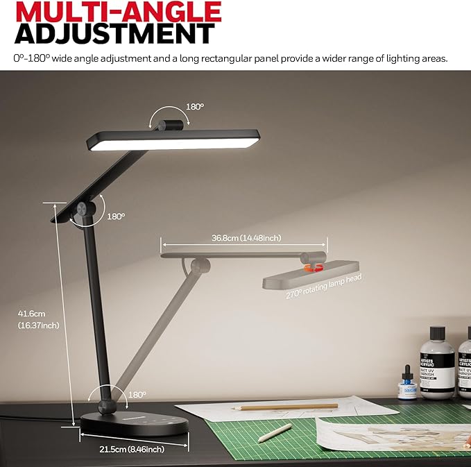 Honeywell Desk Lamp for Home Office, H4 Sunturalux™ Eye-Caring LED Desk Light, 700LM Dimmable Desk Lamp with Timer, Adjustable Desk Reading Light, Touch Auto Dimming Table Lamp for Study, Bedroom