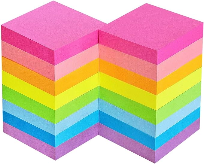 Eastern Wolf Sticky Notes 2x2 Self-Stick Notes 8 Bright Multi Colors Sticky Notes 16 Pads 100 Sheet/Pad