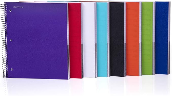 Mintra Office Durable Spiral Notebooks, 5 Subject (Red, College Ruled 1pk)