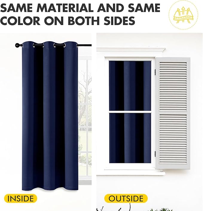 MIULEE Navy Blue Blackout Curtains - Bedroom Window Treatment Curtains Thermal Insulated Room Darkening Drapes for Living Room Kitchen Grommet Top Light Blocking Drapery, 40 x 54 Inches Long, 2 Panels
