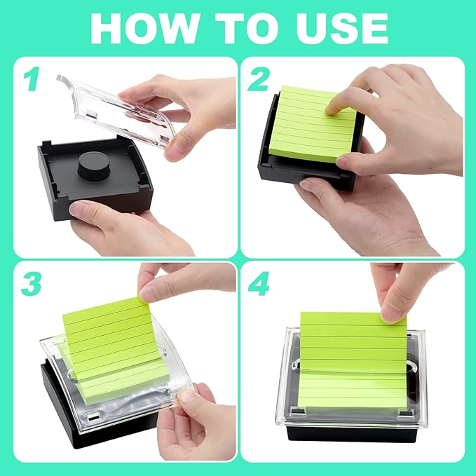 4 Pcs Pop Up Sticky Note Dispenser Sticky Note Holder Pop Up Note Dispenser Transparent Top for 3 x 3 Inch Sticky Notes School Office Home Store Black Base Clear Top (4)