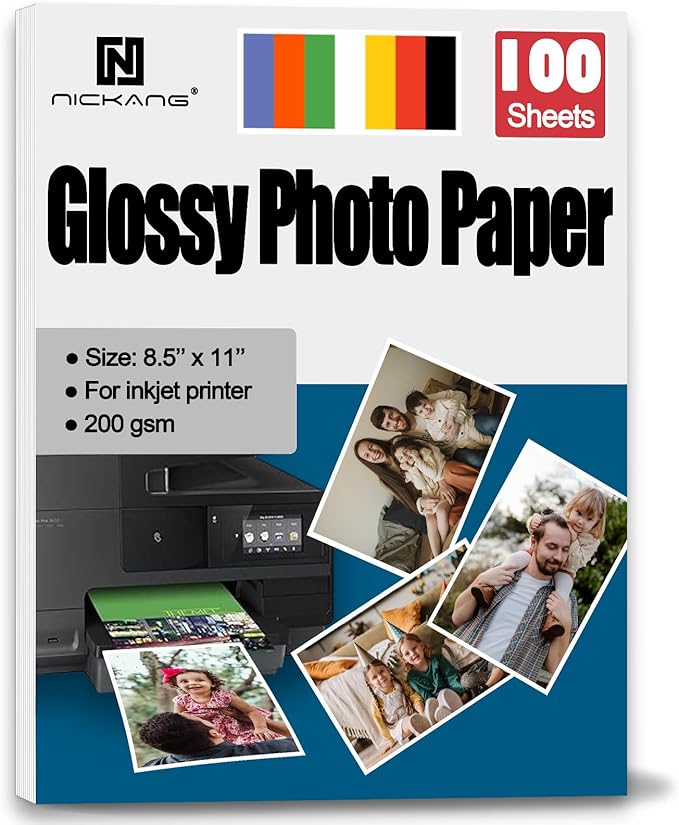 Photo Paper, Glossy Photo Paper 8.5x11, 53 LB/200 gsm, Letter Size, 100 Sheets Bulk, Photo Printer Paper, Picture Paper for Inkjet Printer