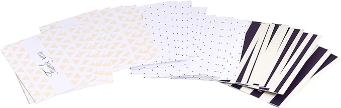 Amazon Basics Thank You Cards and Envelopes, 48 Count, Polka Dot and Stripe