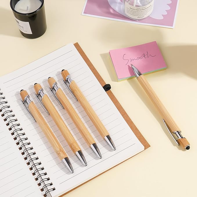 Bamboo Personalized Pen with Stylus -Customizable Text Logo Name Ballpoint Pens with Black Ink-Personalized Gift Ideas for School Back Day Office Business Home(200 Count/Pack)