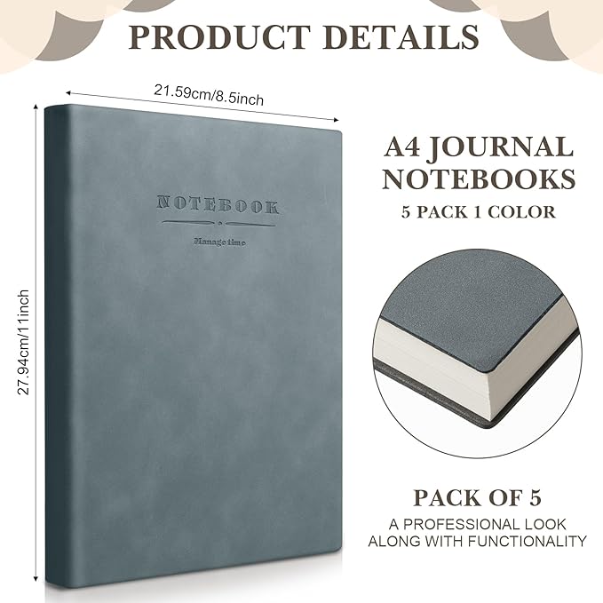 SATINIOR 5 Pack A4 Notebooks Large Journal 360 Pages Leather Softcover Hardcover Notebooks Thick Paper Lined Notepad for Office School Business Note Taking Writing, 8.5'' x 11''(Multicolor)