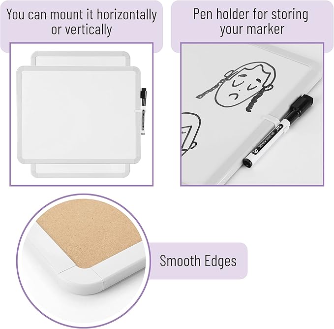 Mr. Pen- Dry Erase Board, 14” x 11” with a Black Dry Erase Marker, Small Mini White Board for Kids, Students