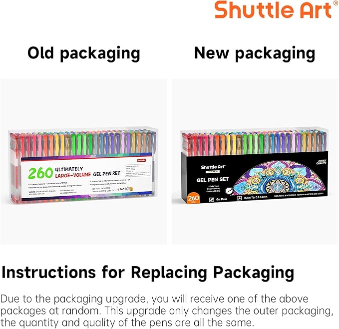 Shuttle Art 260 Pack Gel Pens Set, 130 Colors with 130 Refills for Adults Coloring Books Drawing Crafts Scrapbooking Journaling
