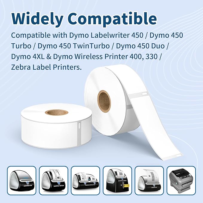 Tacnology 12 Rolls 4200 Labels Direct Thermal Labels Compatible with DYMO 30252 (1-1/8" x 3-1/2") Address & Barcode for Dymo Label 450, 450 Turbo,4X & Zebra Desktop Printers