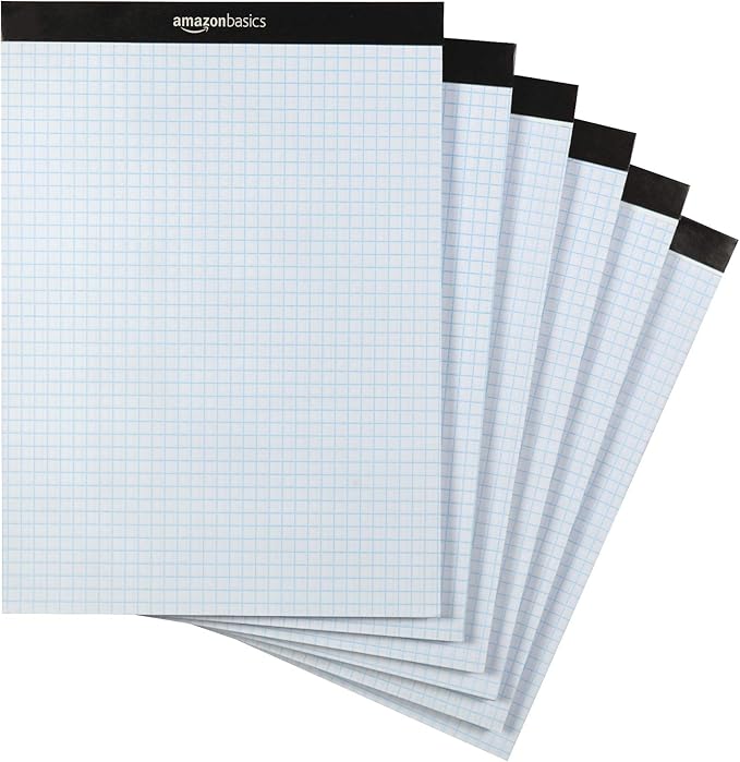Amazon Basics Quad Ruled Graph Paper Pad, 600 Sheets, 6 pack of 100 Sheets, White, Letter Size 8.5 x 11-inch