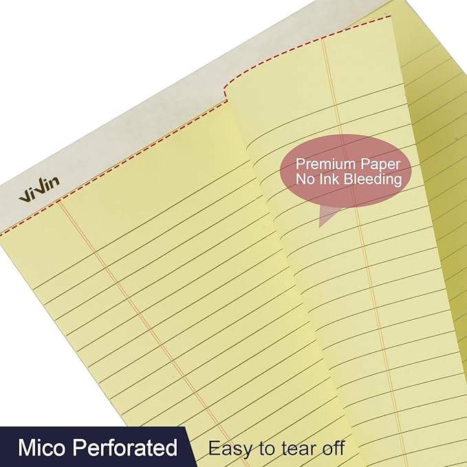 ViVin 5 x 8 Inch Legal Pads, 12 Pack, Narrow Ruled, 50 Sheets Per Writing Pad, Perforated Note Pads Ideal for Home, Office, Business, 600 Sheets (12 Pack of 50), Canary Yellow Paper