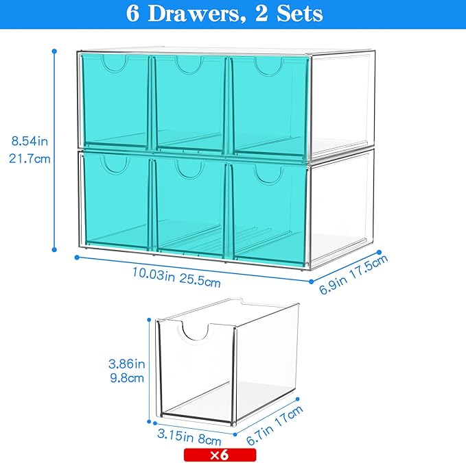 Acrylic Makeup Organizer with 6 Drawers, Bathroom Counter Organizer, Acrylic Organizers, Desk Organizer, Office Supplies, Storage Drawers for Cosmetic, Pencil, Coffee, etc