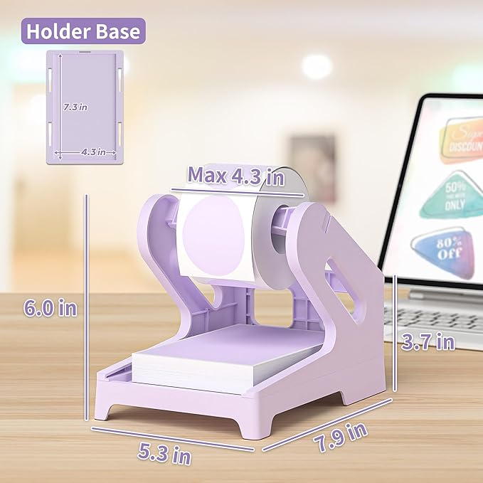 Label Holder Thermal Label Holder for Rolls and Fanfold Labels Shipping Label Stand Desktop Printer DIY Accessory Supplies for Home, Office (Fresh Purple)