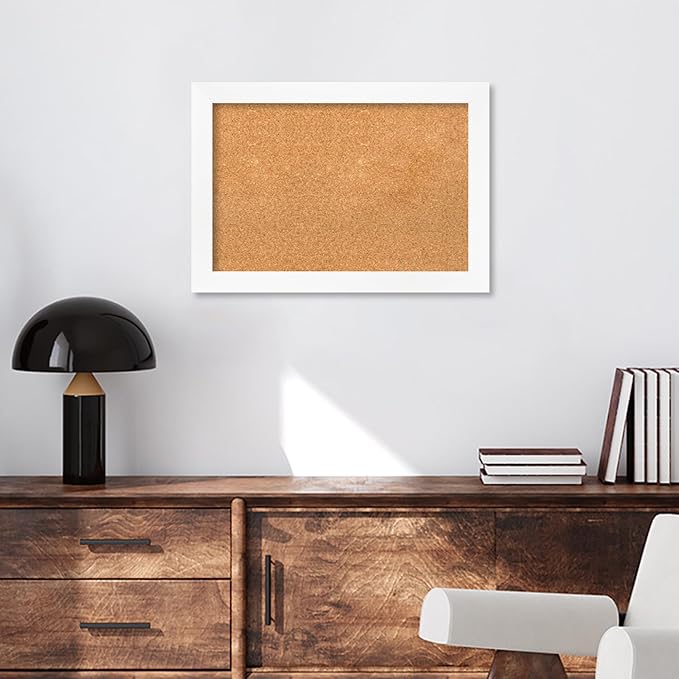 Amanti Art Natural Cork Board for Wall, 19x27 Vision Board with White Frame, Medium Corkboard Office Decor for Home Organization, Modern Corkboard Pinboard to Display Items for Home Organization in