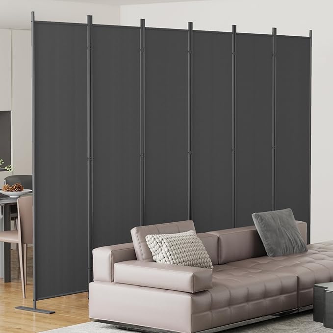 Helios&Hestia 6-Panel 6 ft Tall Indoor Folding Room Divider, Portable Privacy Screen, Freestanding Partition Separator, Temporary Wall Separation for Bedroom, Office, 120" W X 71" H, Dark Grey