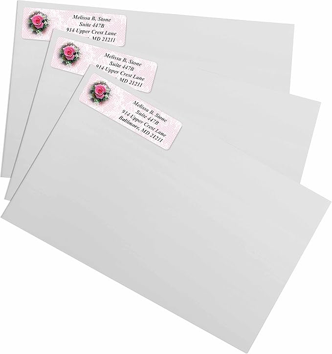 Romantic Rose Designer Rolled Address Labels with Elegant Plastic Dispenser