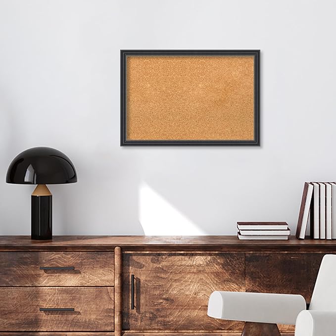 Amanti Art Natural Cork Board for Wall, 18x26 Vision Board with Black Wood Frame, Medium Corkboard Office Decor for Home Organization, Traditional Corkboard Pinboard to display items for home