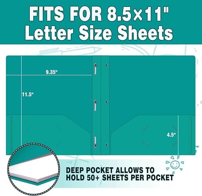 30 Pack Two Pocket Folders Business Card Holder Plastic Folders with Prongs for School Office Filing Cabinet Resume Portfolio (6 Colors)