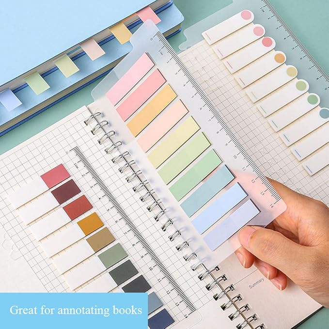2400 Pcs Morandi Sticky Tabs, 12 Sheets Sticky Index Tabs, Book Tabs, Page Markers, Colorful Book Annotating Tabs, Page Tabs, Sticky Flags, Transparent Sticky Note Tabs, File Index Tabs with Ruler