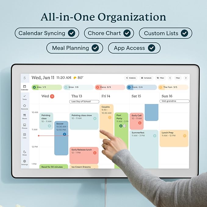Skylight Calendar Max: 27-Inch Smart Digital Calendar & Chore Chart, Family Organizer with Interactive Touchscreen Display – Wall Mountable in Portrait or Landscape, Charcoal Shadowbox Frame