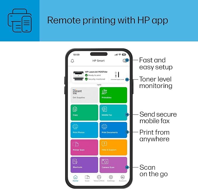 HP Laserjet M207dw Laser Wireless Printer, Black and White, Duplex, Best for Office