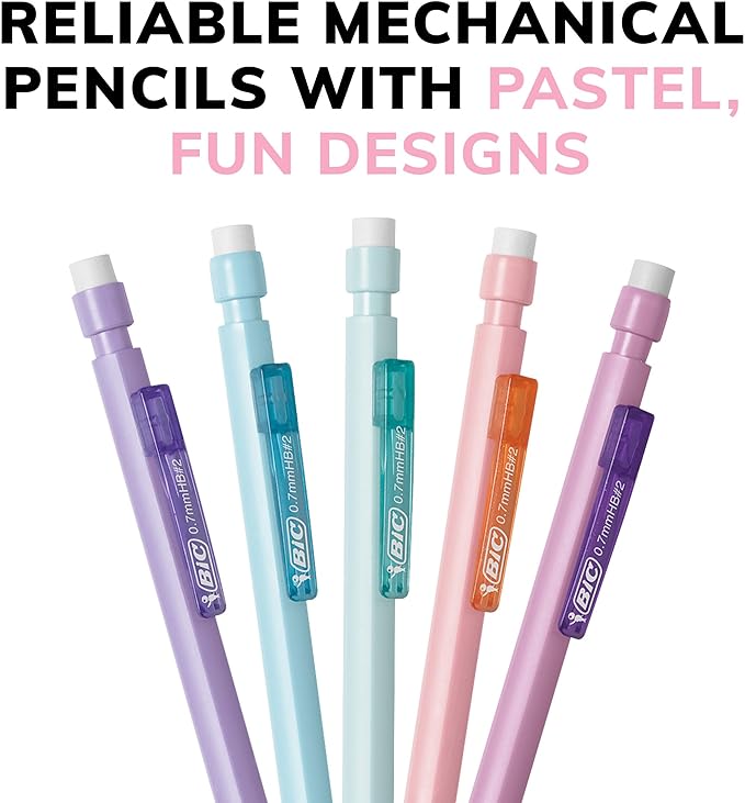 BIC Xtra-Smooth Pastel Mechanical Pencils with Erasers, Medium Point (0.7mm), 40-Count Pack, Bulk Mechanical Pencils for School or Office Supplies