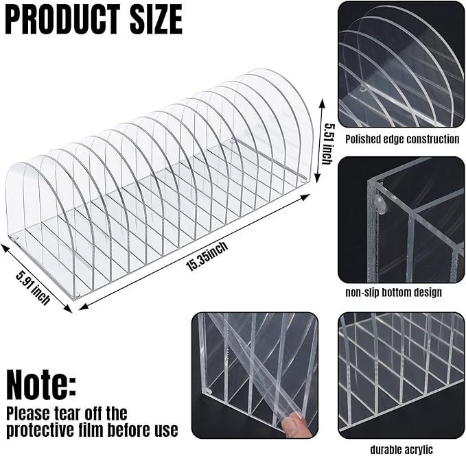 Ctosree Acrylic File Organizer for Desk Vertical 15 Compartments File Sorter Mail Organizer Desktop Countertop Folder Stand Racks for Office Home School Desk(Arch,Clear)