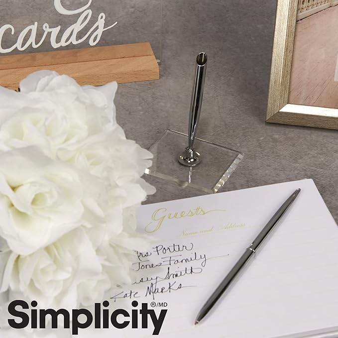 Simplicity 81187-SU Silver Guest Sign In Pen with Pen Stand Set, 2pcs, Black Ink